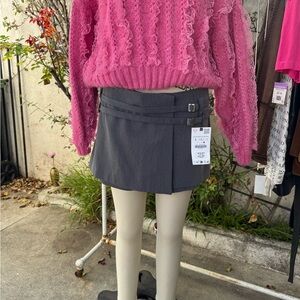 Zara Gray Mini Wrap Skirt with Buckle Straps